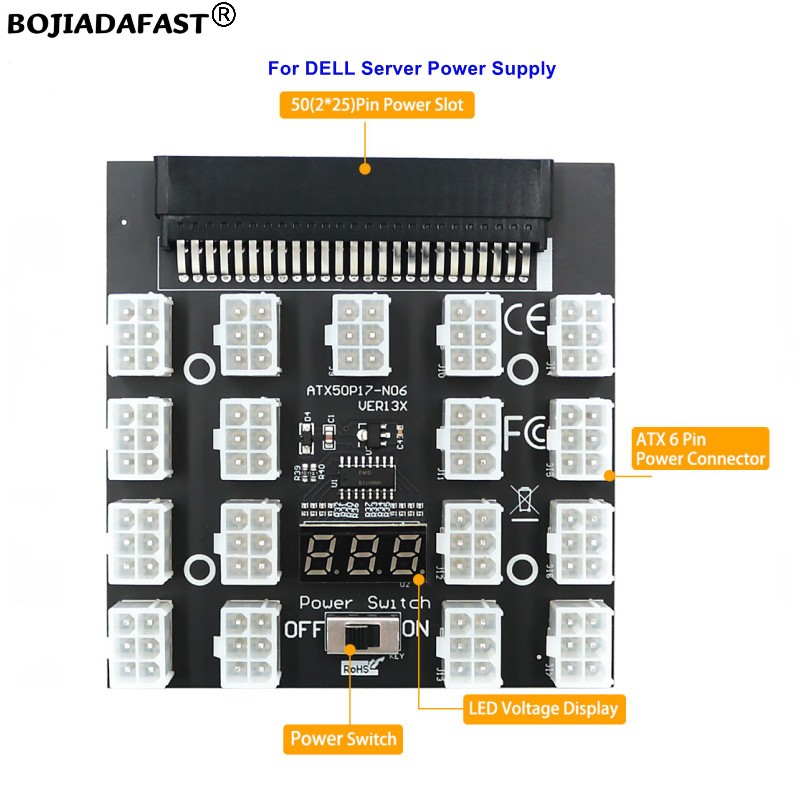 2400W Server Psu Breakout Board - 17 Ports PCI-E 6Pin Connector Server