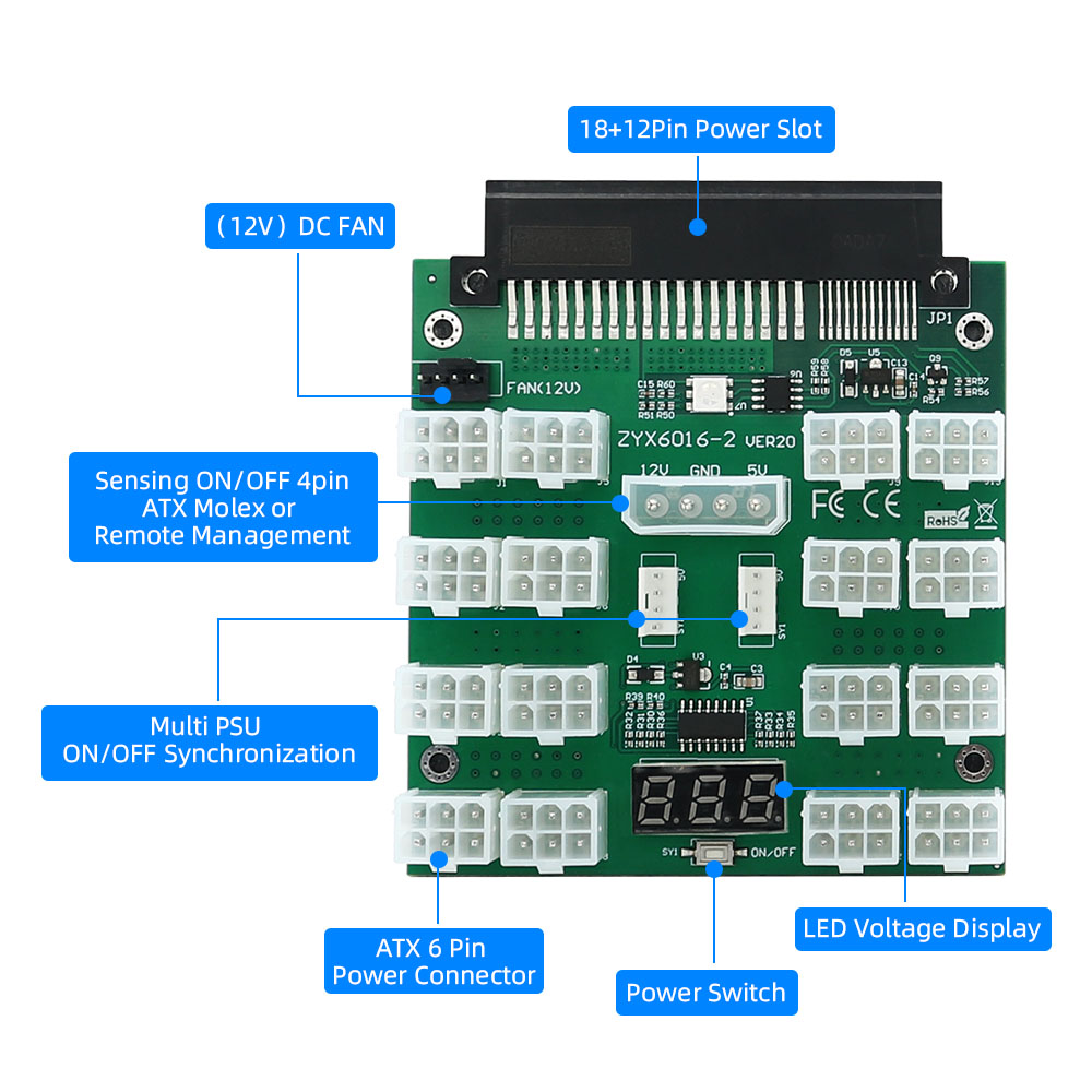 Breakout Board Dell 750W 1100W - огляд і ціна 2000W Atx Mining Power Supply