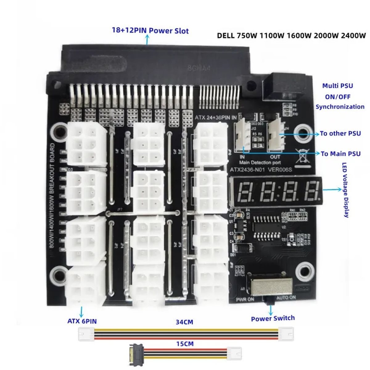 M05K 12 Ports PCIe 6Pin Connec - огляд і ціна 2400W Server Psu Breakout Board