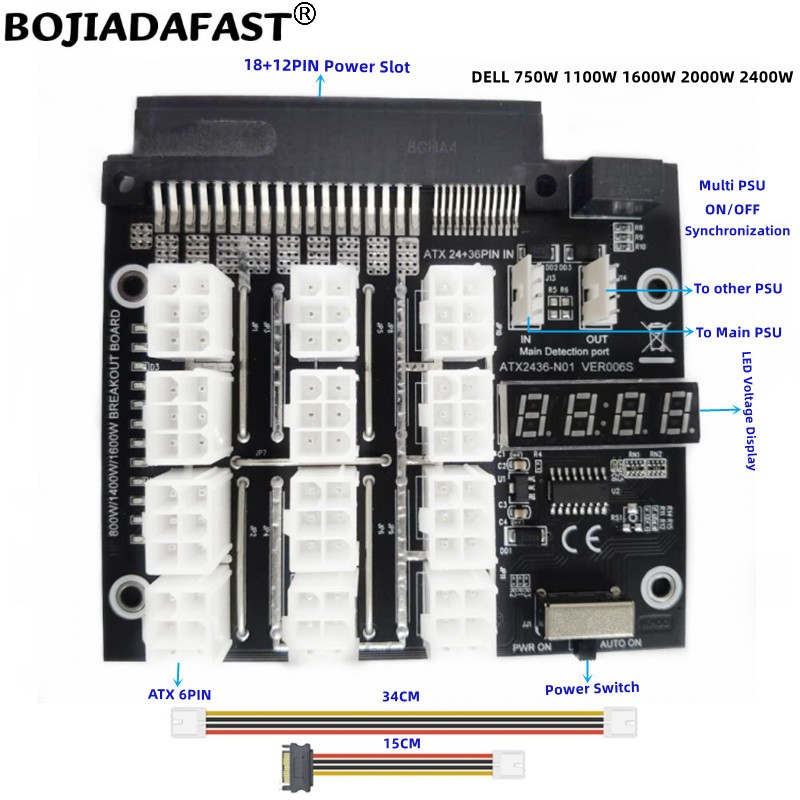 12 * PCI-E 6Pin Connector Brea - огляд і ціна 2400W Server Psu Breakout Board